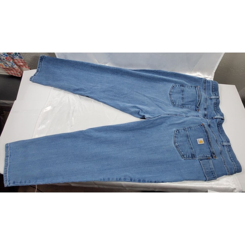 Carhartt Women’s 24W Relaxed Fit Carpenter Jeans Blue Plus Size Utility Denim - Picture 3 of 8